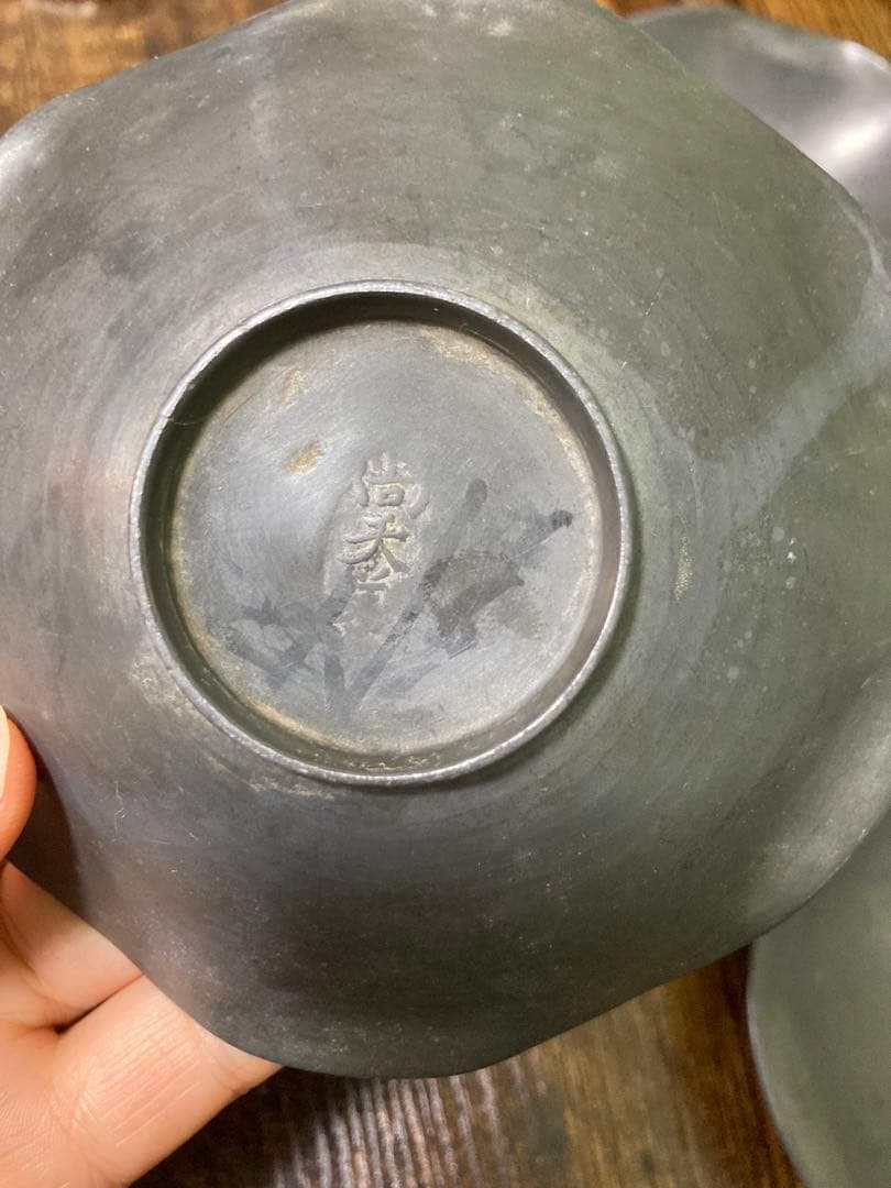 し*ん様 清 乾隆年間　錫制茶托 尚天泰款 中国 古美術　煎茶道具 古錫造 時代