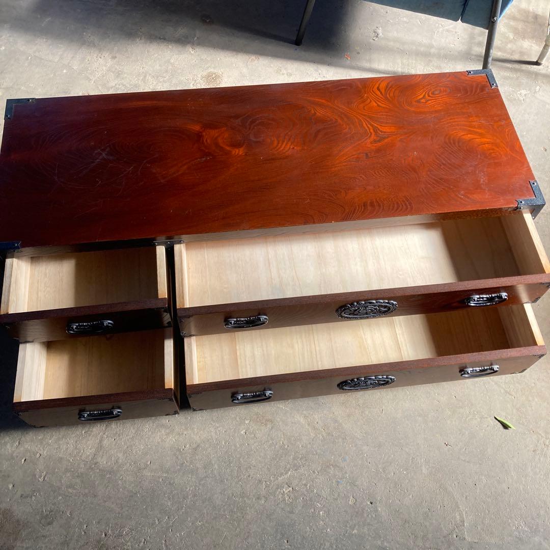 む*ま様 民芸箪笥 内桐 欅 牡丹の装飾金具 ローボード チェスト TVボード