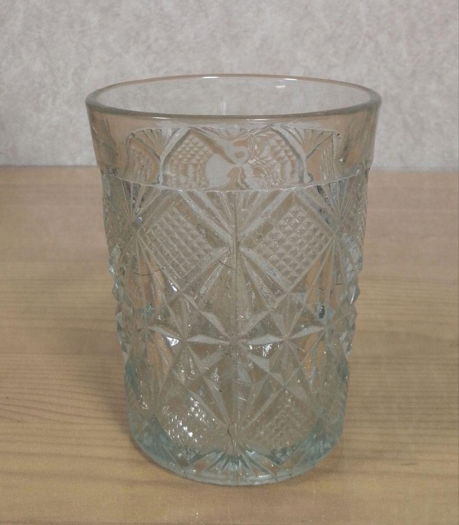 大正〜昭和初期  プレスガラス 幾何学文様 水飲みコップ