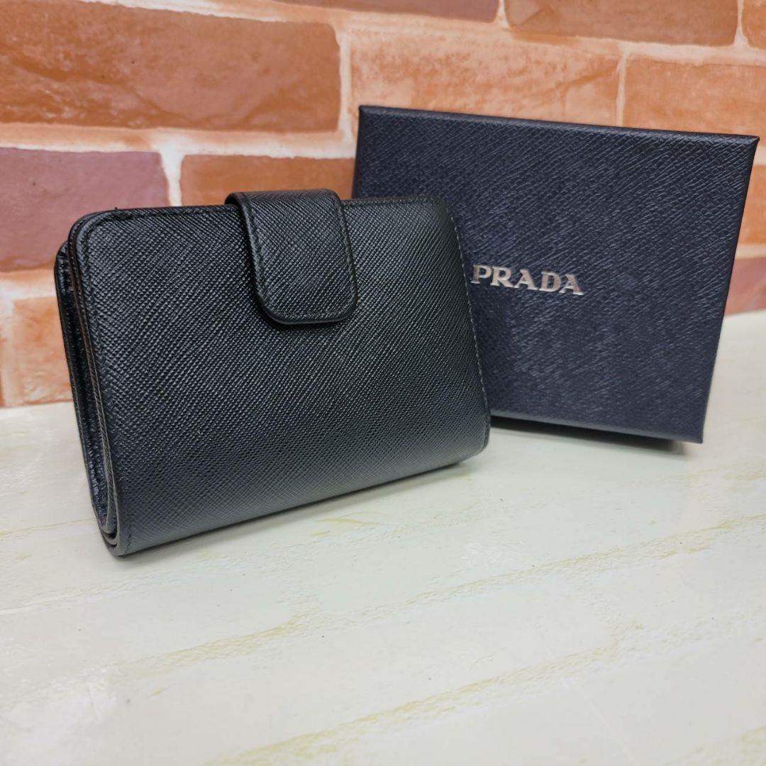 希少 美品PRADA☆鑑定済☆サフィアーノ1ML018 黒バイカラー プラダ財布