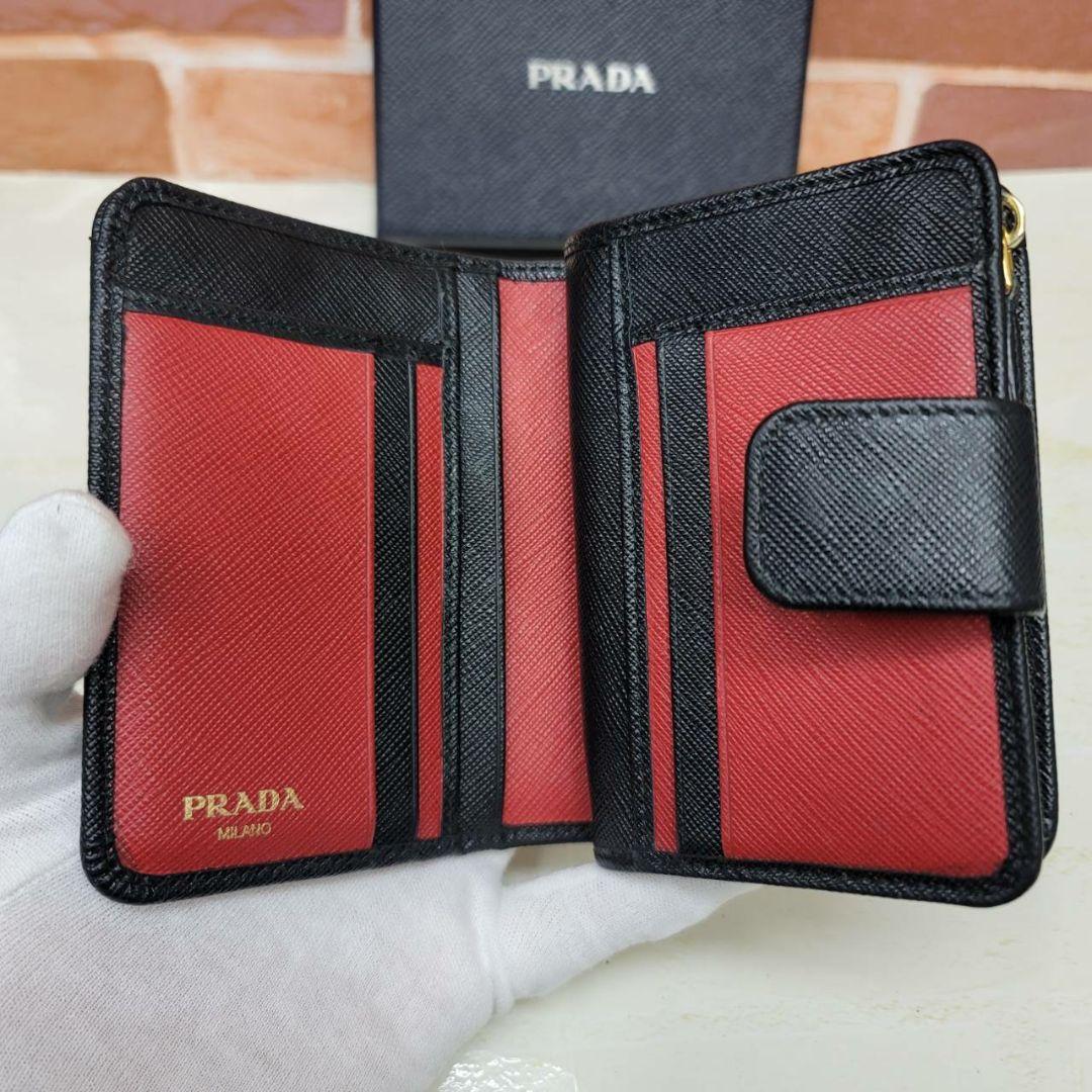 希少 美品PRADA☆鑑定済☆サフィアーノ1ML018 黒バイカラー プラダ財布