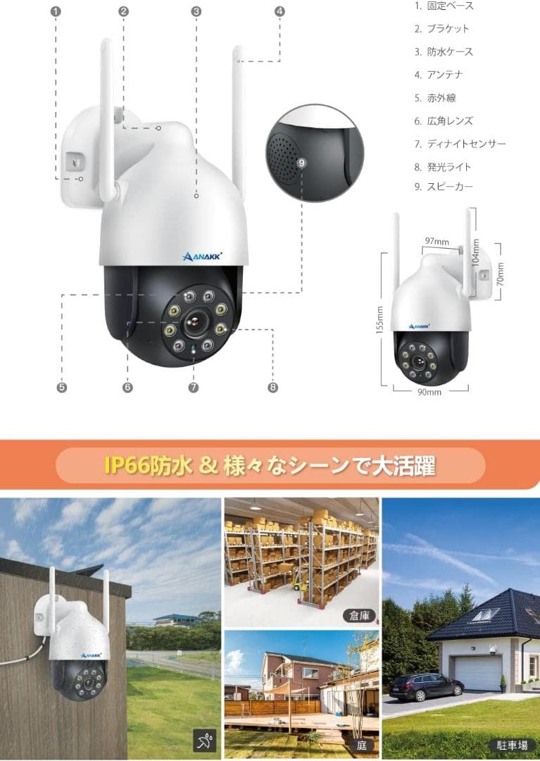 防犯カメラ　モニター付き【500万画素対応・360°全方位監視・夜間カラー撮影