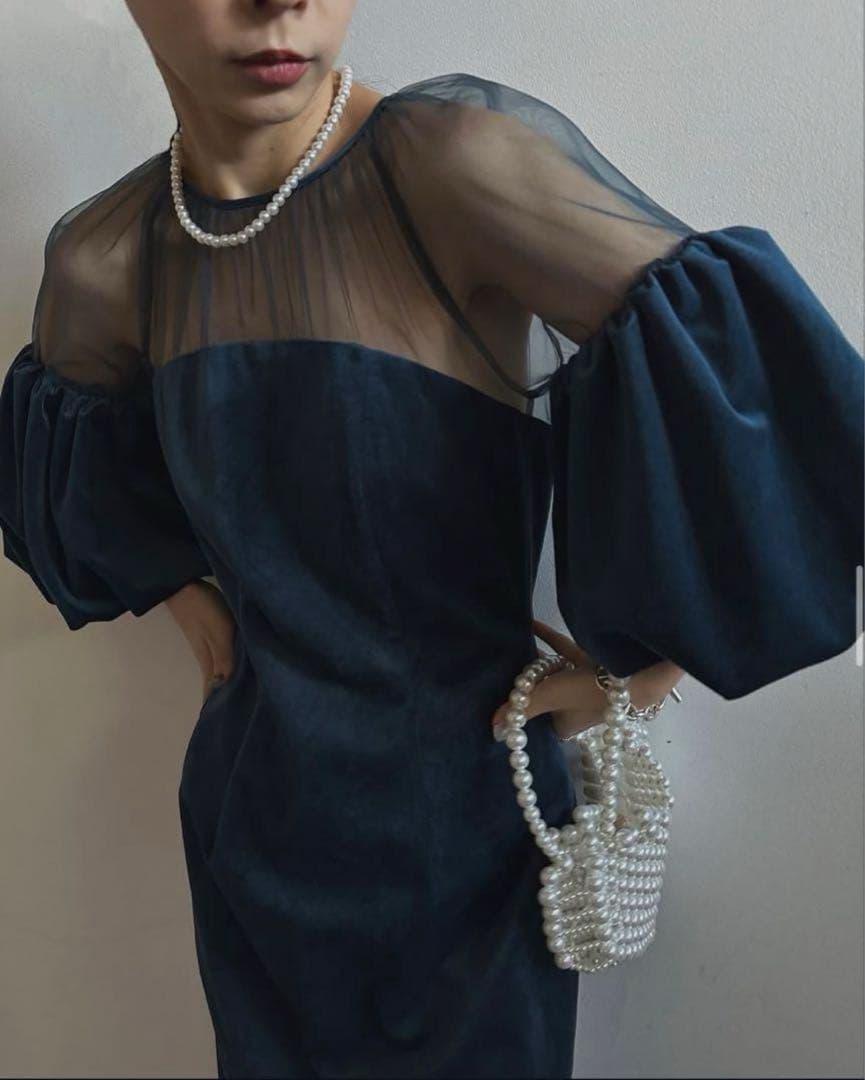 スーツ・フォーマル・ドレス Ameri SOUFFLE SLEEVE VELOUR DRESS