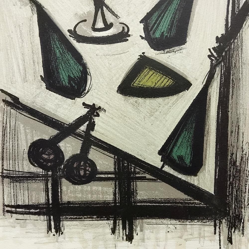 ビュッフェ　果物のある静物　1967年　リトグラフ　版画　直筆サイン　額付　真作