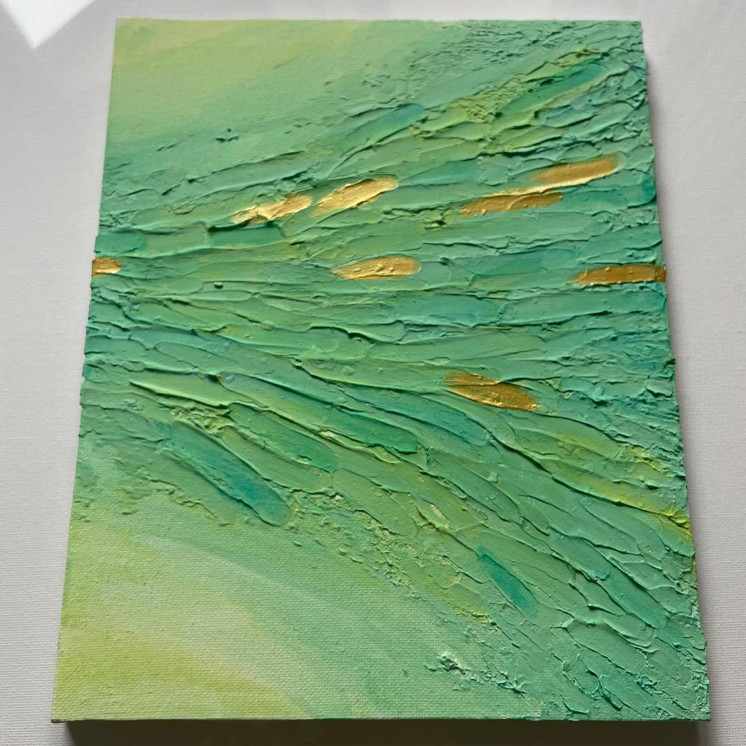 金と緑の現代アート｜テクスチャーアート　アートパネル　インテリア　壁掛け　原画