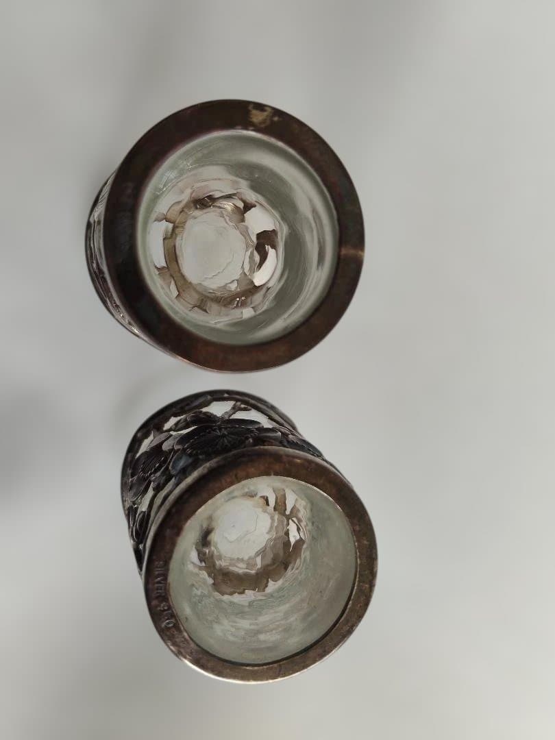 和製、シルバー、ガラス、酒器、2点セット、梅、笹