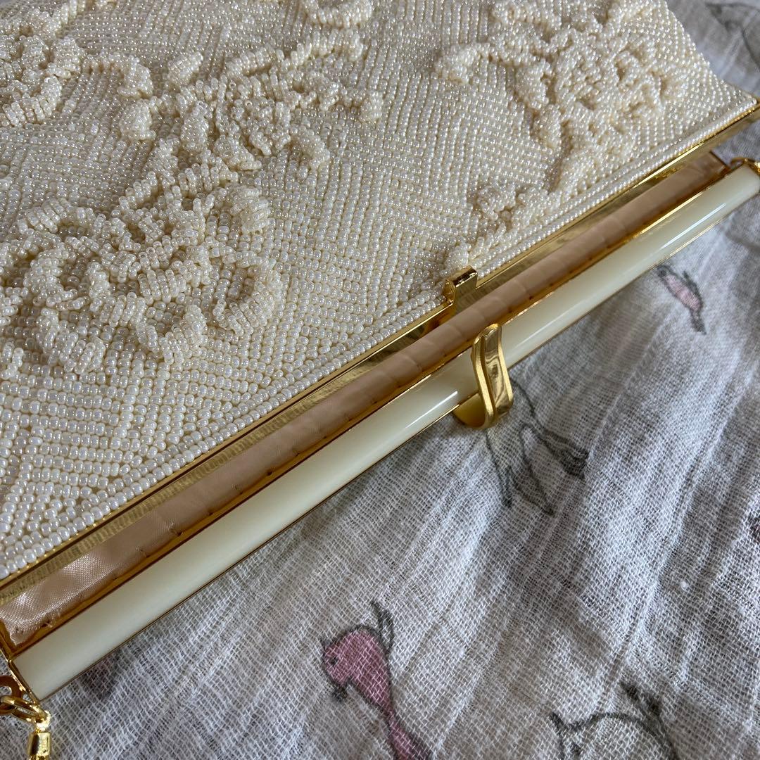 未使用品 アンティーク ビーズバッグ パーティーbag 花柄 ハンドメイド