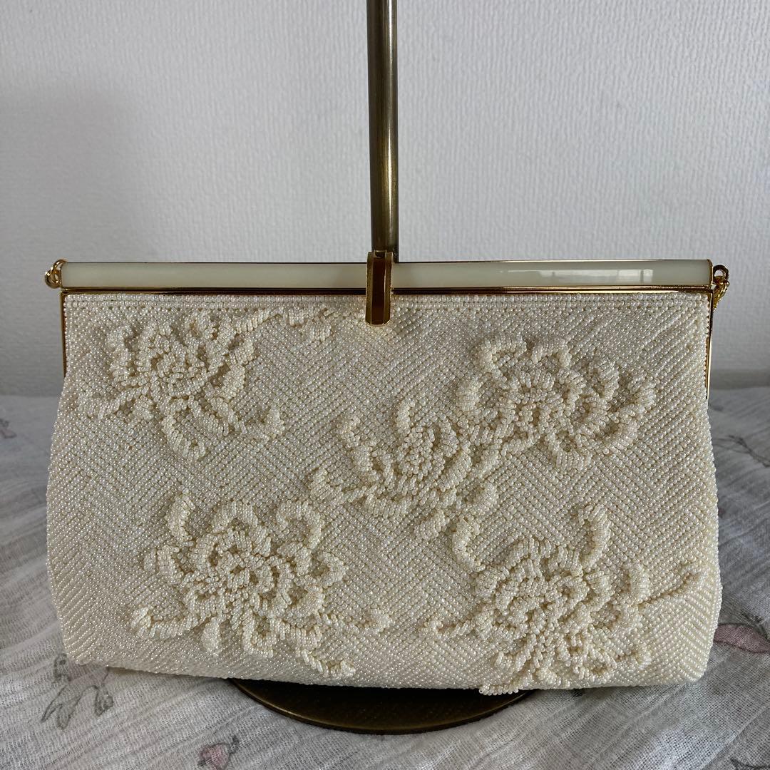 未使用品 アンティーク ビーズバッグ パーティーbag 花柄 ハンドメイド