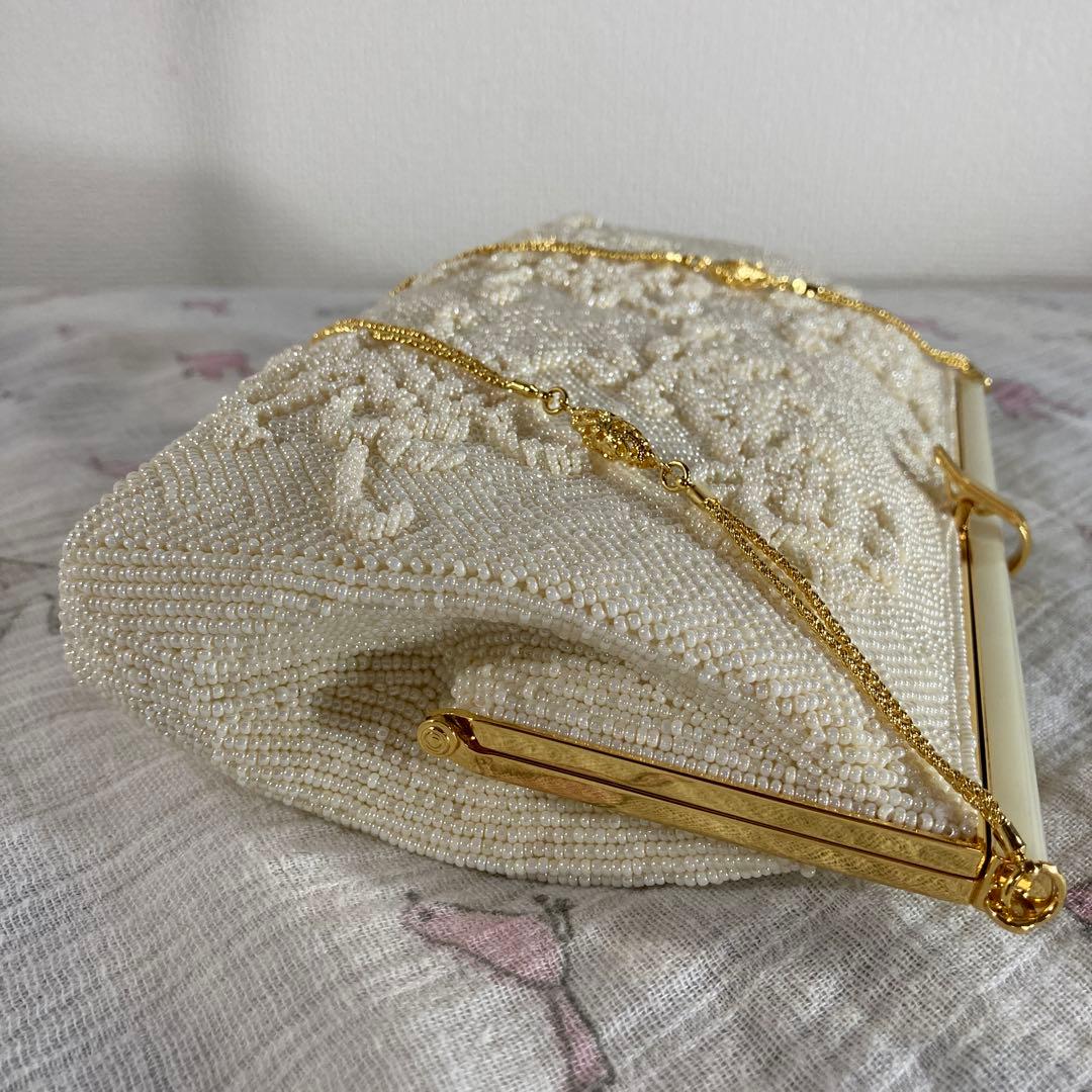 未使用品 アンティーク ビーズバッグ パーティーbag 花柄 ハンドメイド