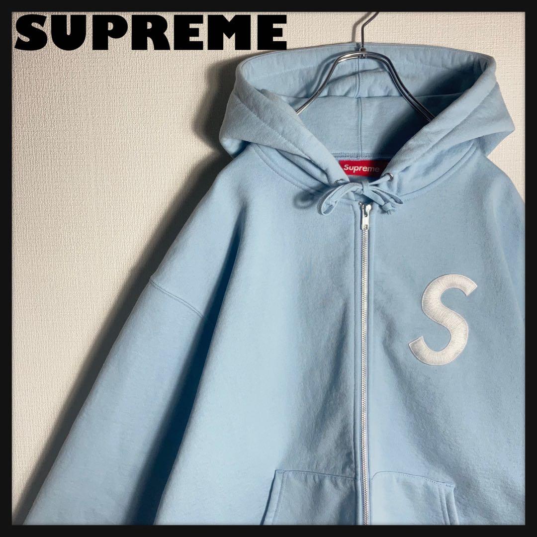 【美品】SUPREME フルジップパーカー Sロゴ 水色 L.