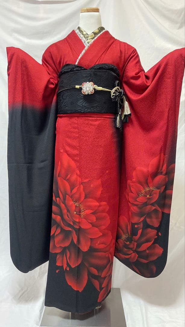 専用品赤と黒の花柄　振袖7点セット　振袖セット 成人式