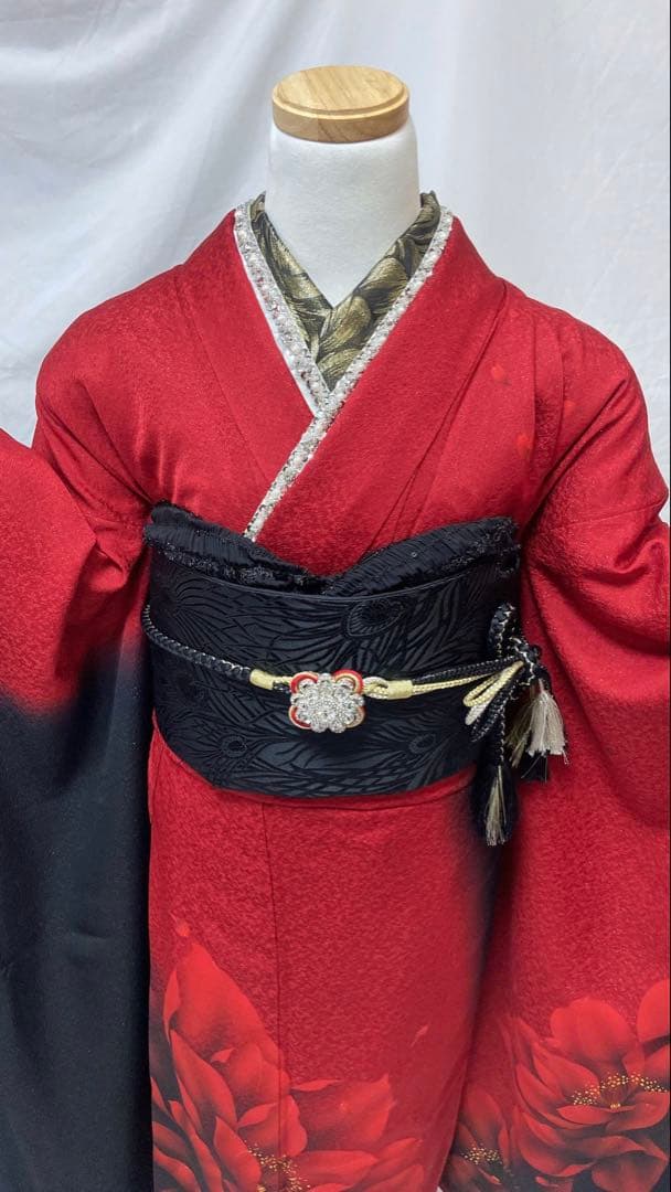 専用品赤と黒の花柄　振袖7点セット　振袖セット 成人式