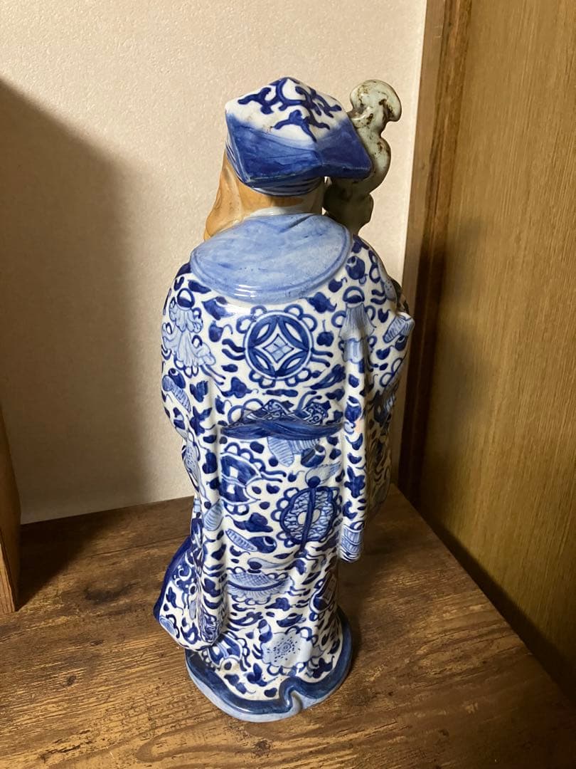 骨董）九谷焼 巨大陶器製　染付　七福神 寿老人 福禄寿　縁起物 置物　オブジェ
