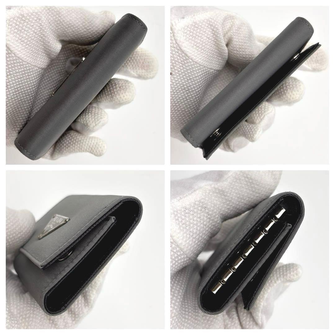 【箱付き未使用級】プラダ ６連 キーケース ナイロン×レザー 三角ロゴ グレー