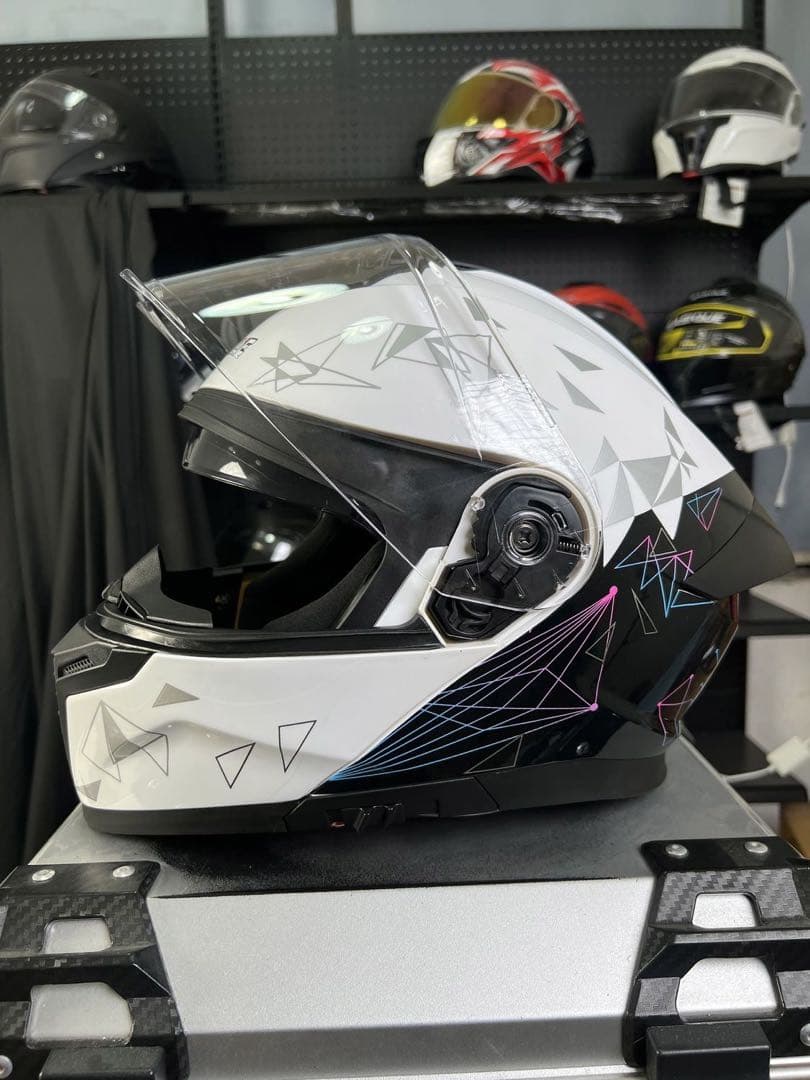 白黒柄 フリップアップ式 システムフルフェイスヘルメットダブルシールド内蔵