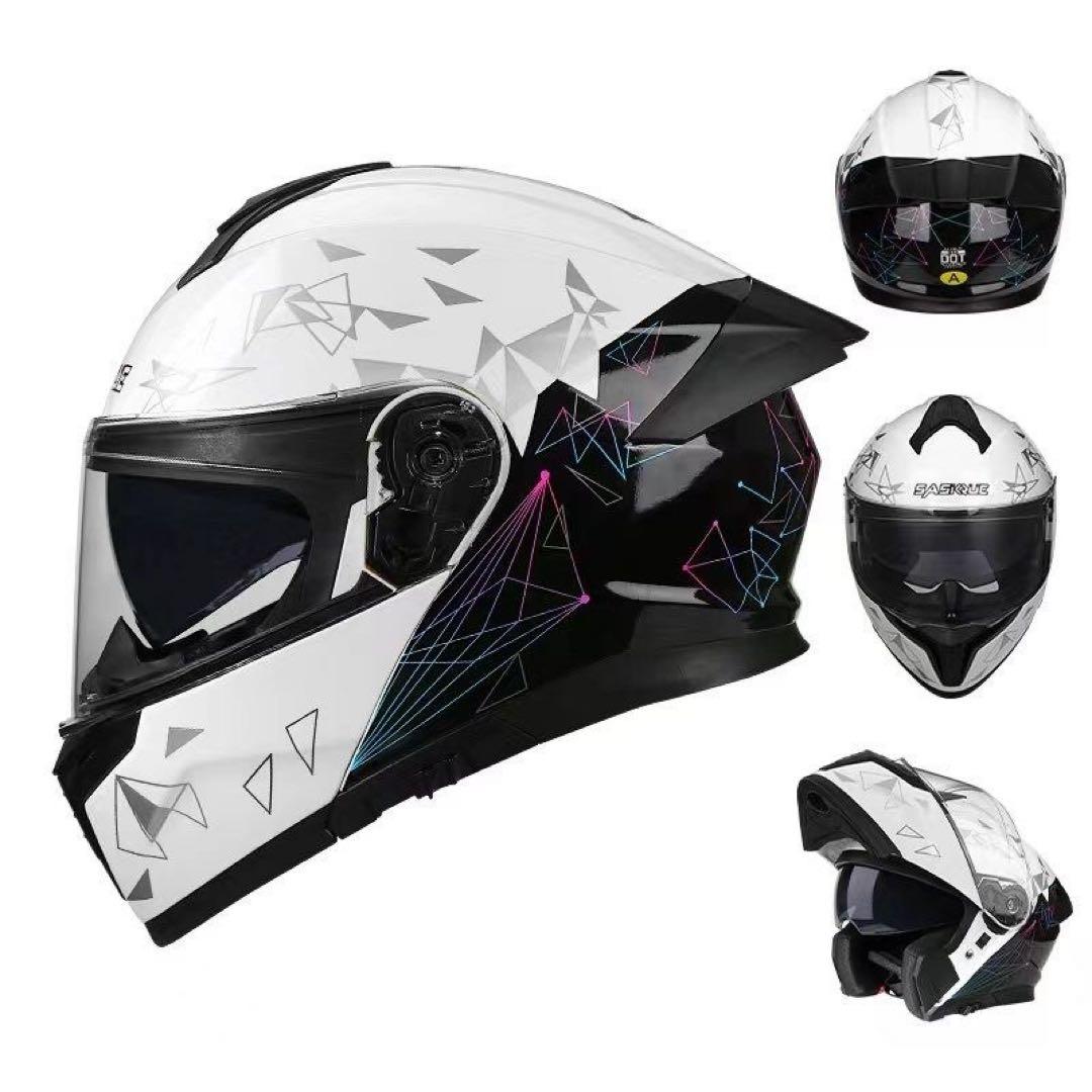 白黒柄 フリップアップ式 システムフルフェイスヘルメットダブルシールド内蔵