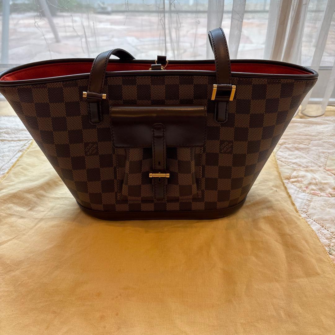 ねこパンチ様　ダミエパターン ブラウンレザートートバッグ　マノスク　pm