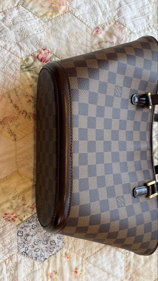 ねこパンチ様　ダミエパターン ブラウンレザートートバッグ　マノスク　pm