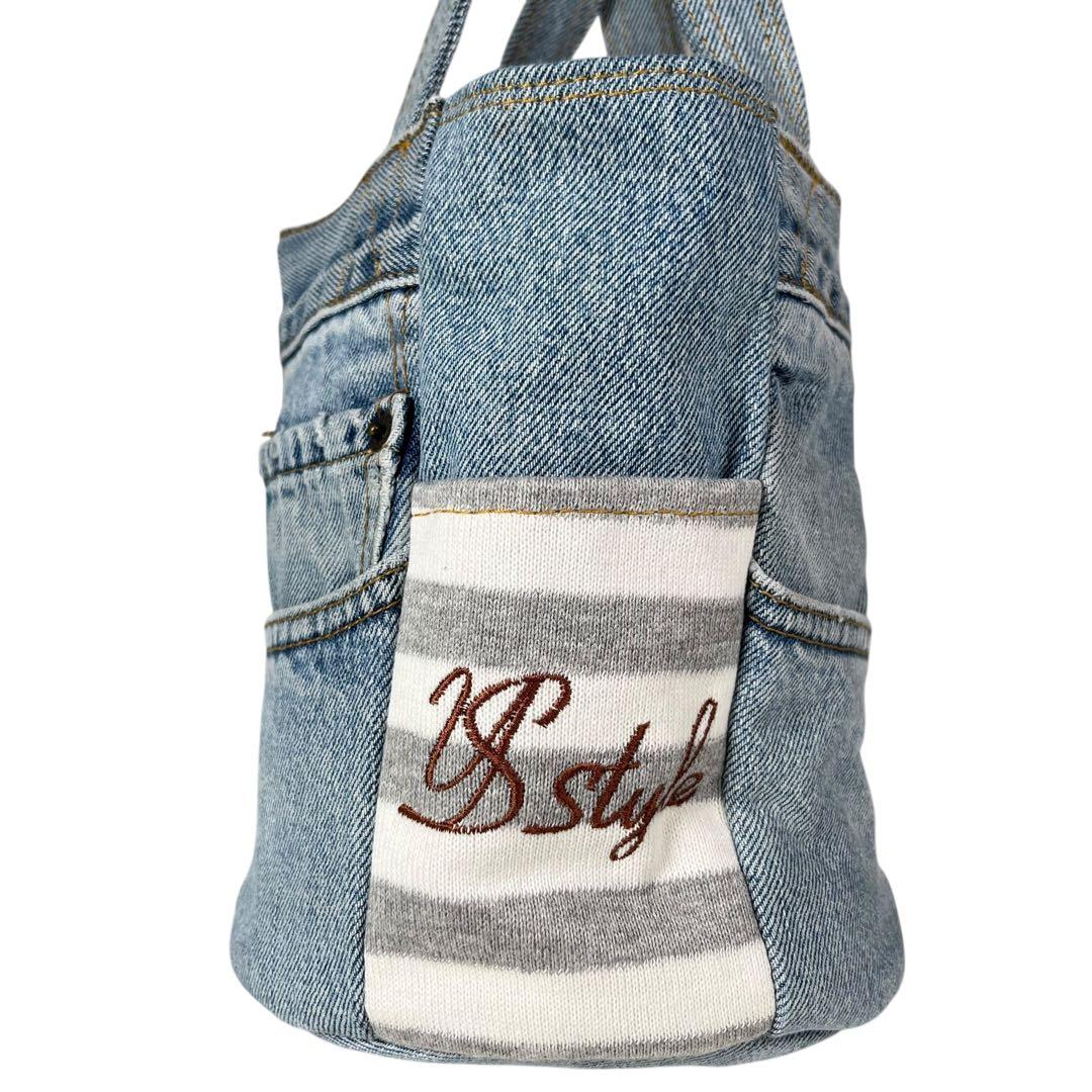 【美品】ルシアンエサヨ キャリーバッグ ハンド デニム バケツ型 リメイク
