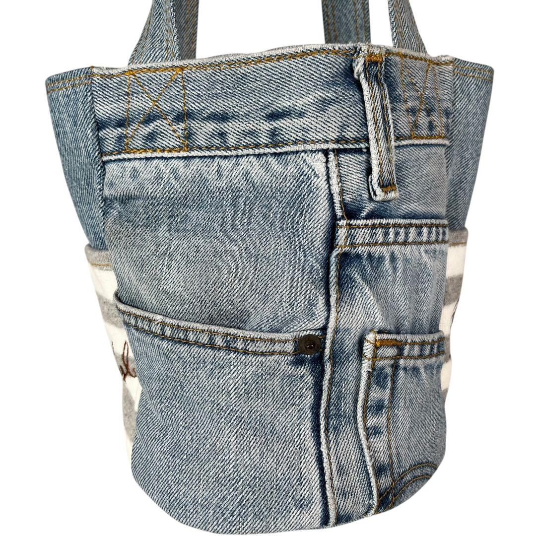 【美品】ルシアンエサヨ キャリーバッグ ハンド デニム バケツ型 リメイク
