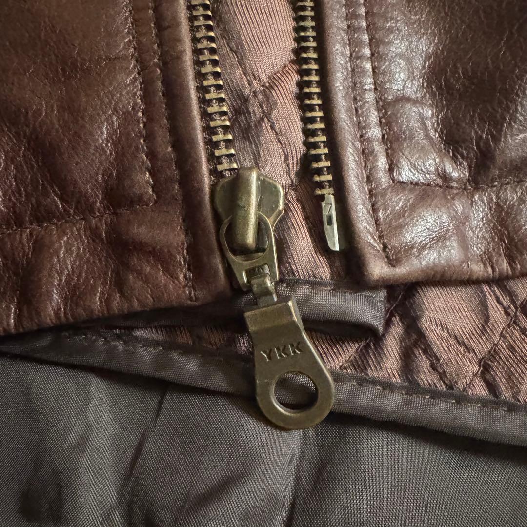 シングルライダースレザージャケット ドリズラージャケットチョコレートブラウン短丈