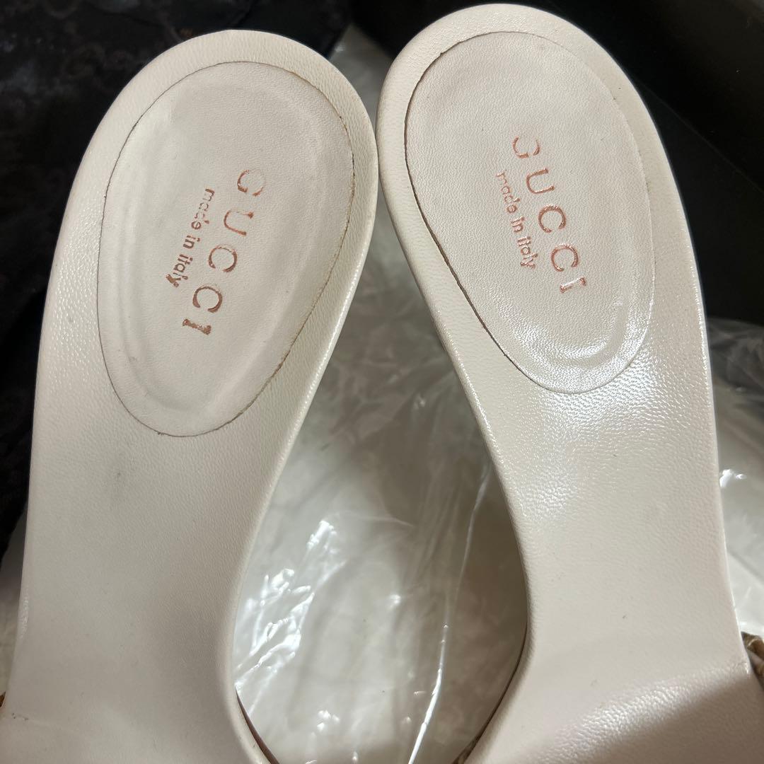 【GUCCI 】チェーン装飾 ミュール ベージュ 24センチ