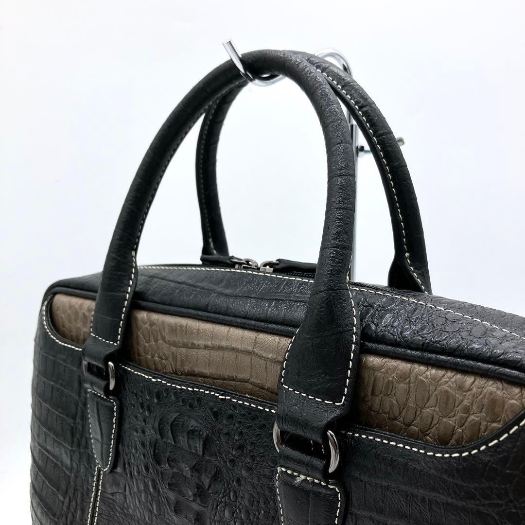 美品【クロコダイル本革】2wayバッグ　ビジネスバッグ　バイカラー