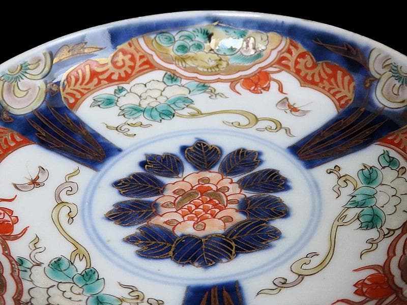 古伊万里　色絵　団龍紋に牡丹の図　5寸皿　5枚　D466AS-fbtk