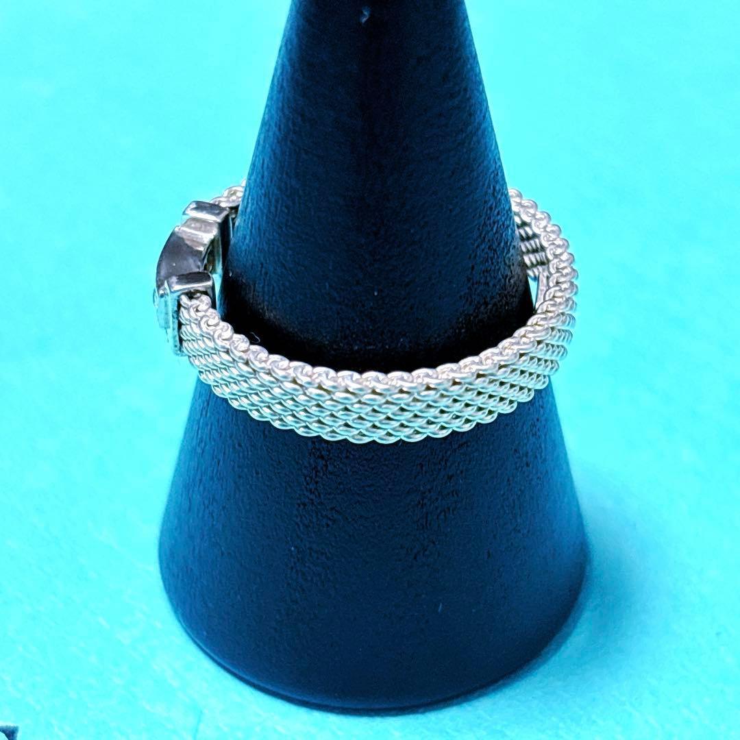 【美品】17号 ティファニー 3Pダイヤ サマセット メッシュ リング 925