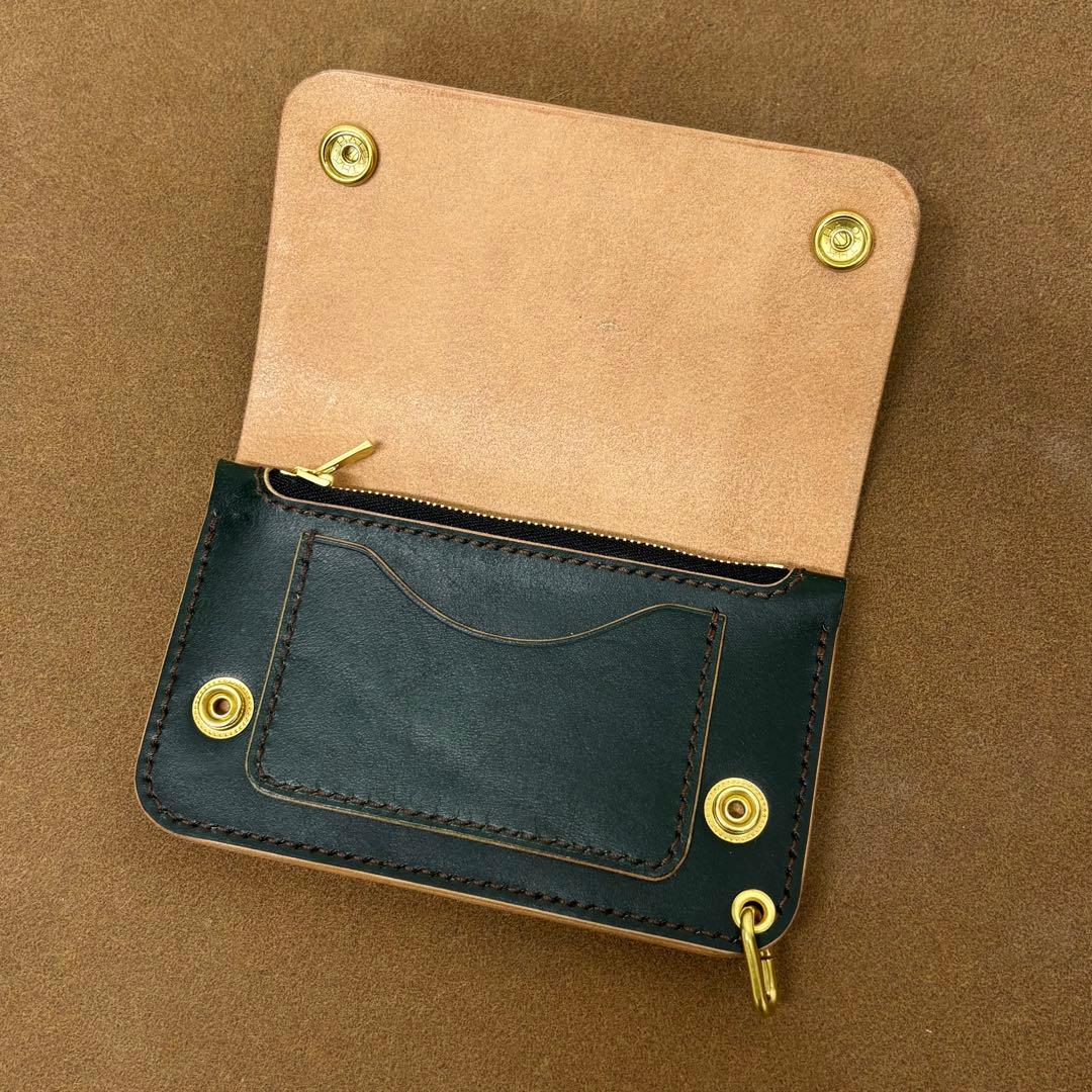 ホースハイド　トラッカーウォレット　ミドル　緑　3層　alps