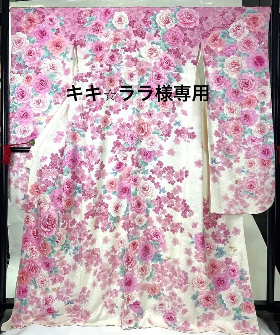 成人式振袖 正絹 松田聖子　白×ピンク　バラ柄