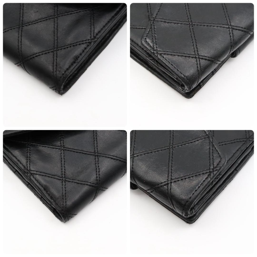 美品　シャネル　ビコローレ　ラムスキン　Wホック財布　ブラック