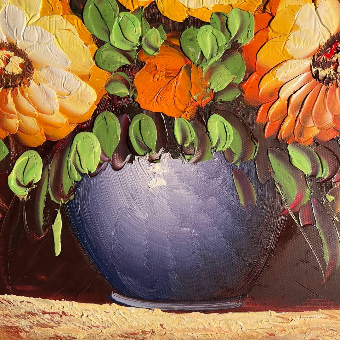 手書き油絵 花瓶の花 額付き 絵画 インテリア 油彩画