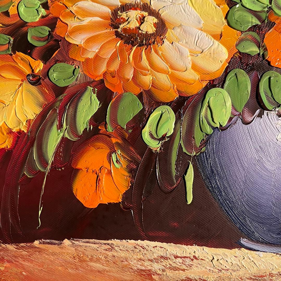 手書き油絵 花瓶の花 額付き 絵画 インテリア 油彩画