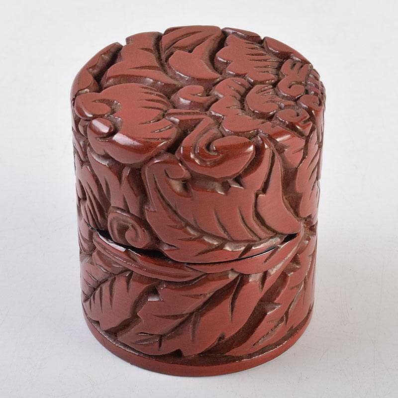 茶道具　秀円作　鎌倉彫　牡丹文　乾口中次　棗　時代箱　V　R9438