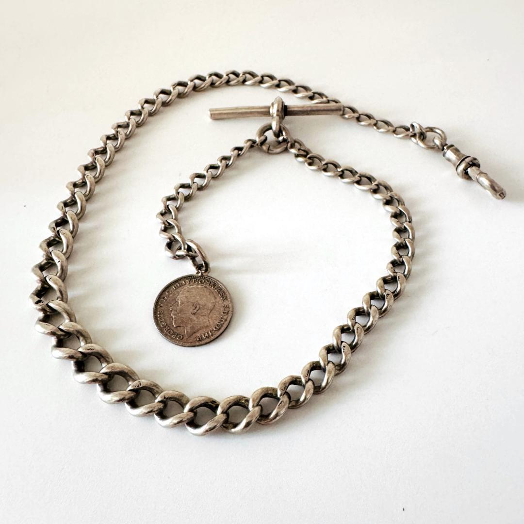 1921年★英国★アルバートチェーン/純銀製/アンティーク