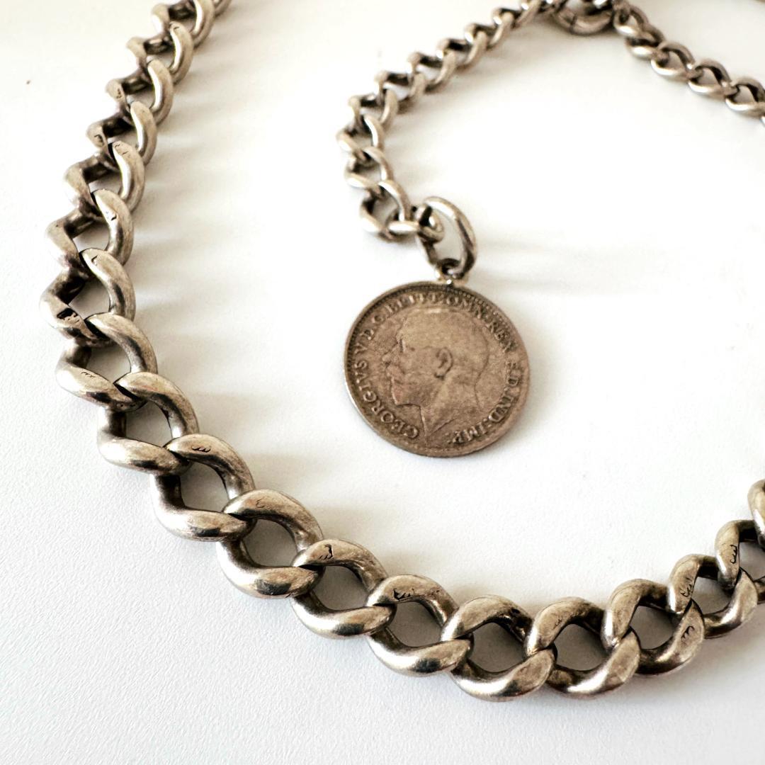 1921年★英国★アルバートチェーン/純銀製/アンティーク