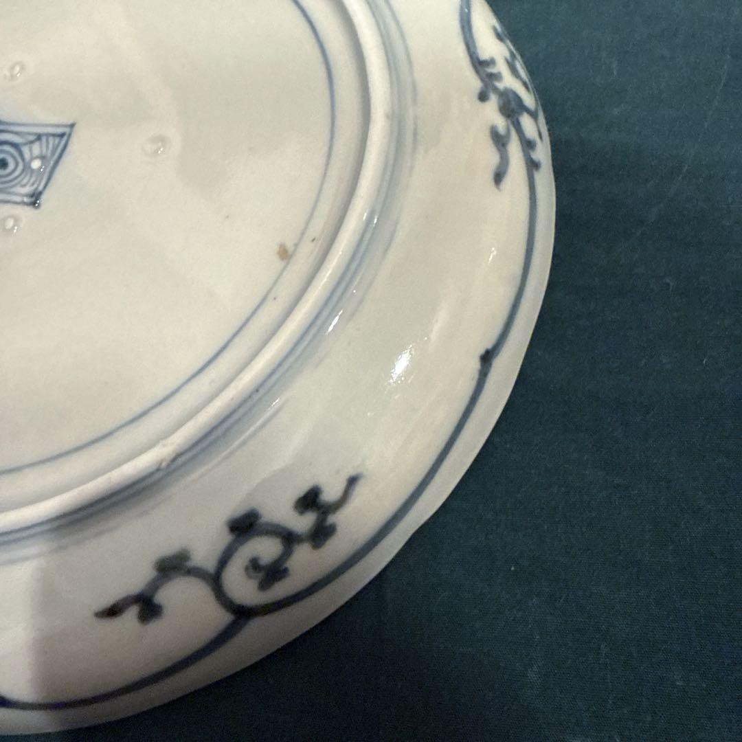 古伊万里　染付　花唐草　中皿　無傷完品　元禄期