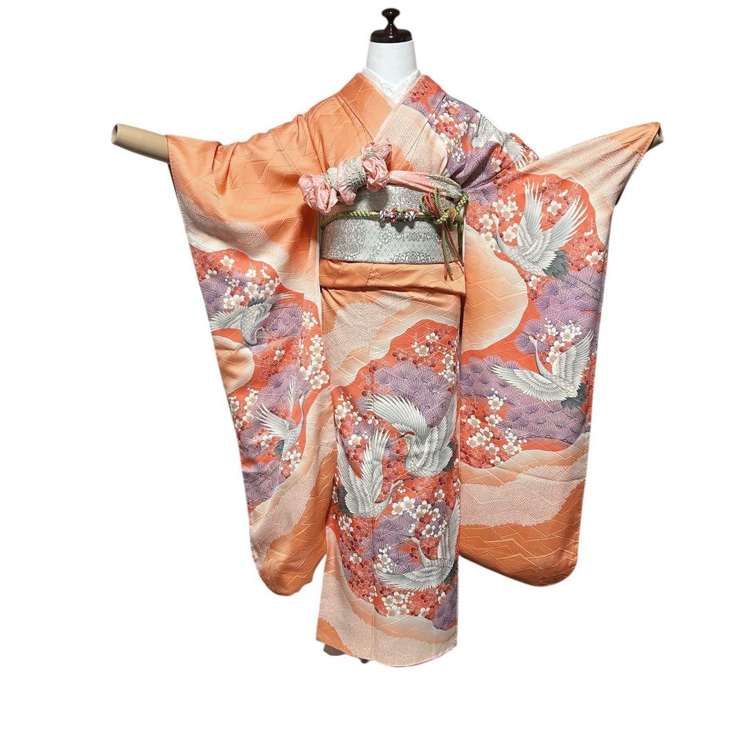 未使用近い　美品　袷　正絹　友禅　振袖　フルセット　6点