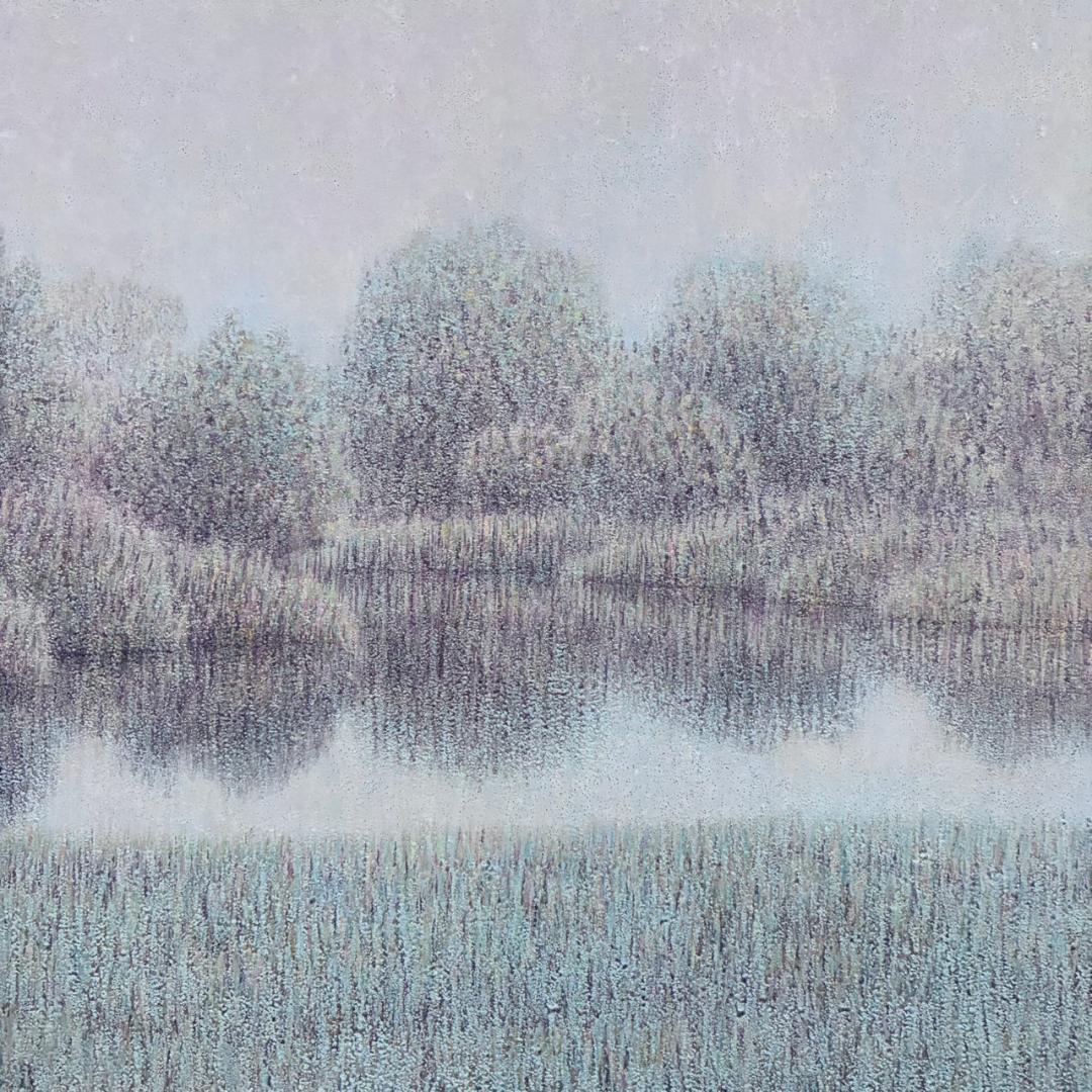 【出品8/26まで】美品 扇敏之「水辺」日本画 肉筆画 共シール有 日展会友