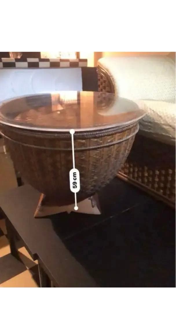 希少♦️収納ラタン ヴィンテージ テーブル♦️コレクション 飾りスペース付♦️送料込