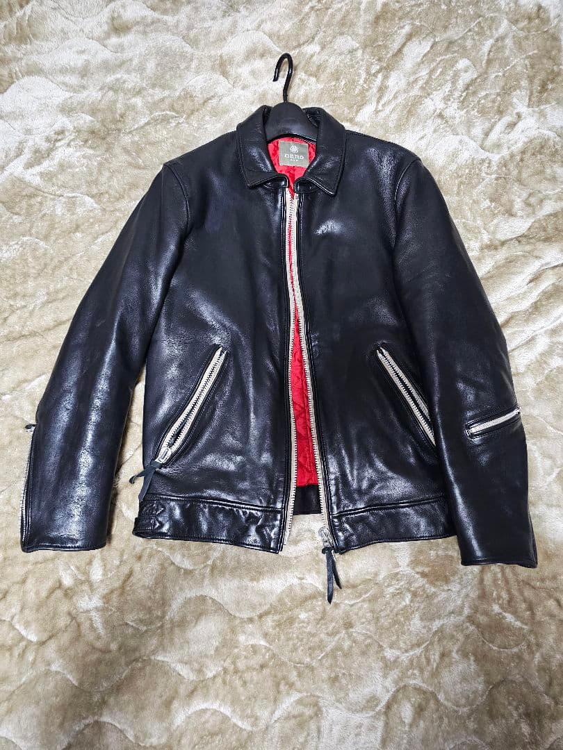 希少 美品 XLサイズ ナノユニバース シープスキン シングルライダース 黒 赤