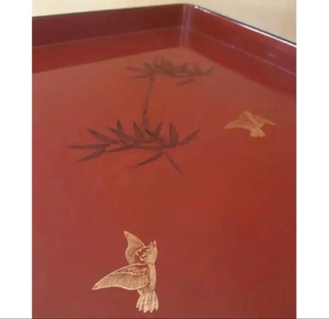 輪島塗 漆器の膳 4枚セット（竹・鳥文様）