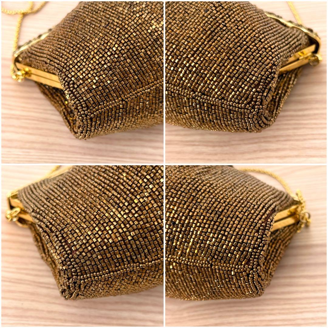 【激レア✨️】ルミーはしもと 花柄 ビーズバッグ チェーンクラスプバッグ ブロンズ