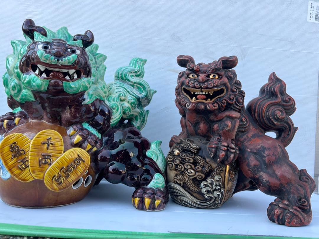 は*ま様 陶器製 獅子像 緑と茶色 約30cm