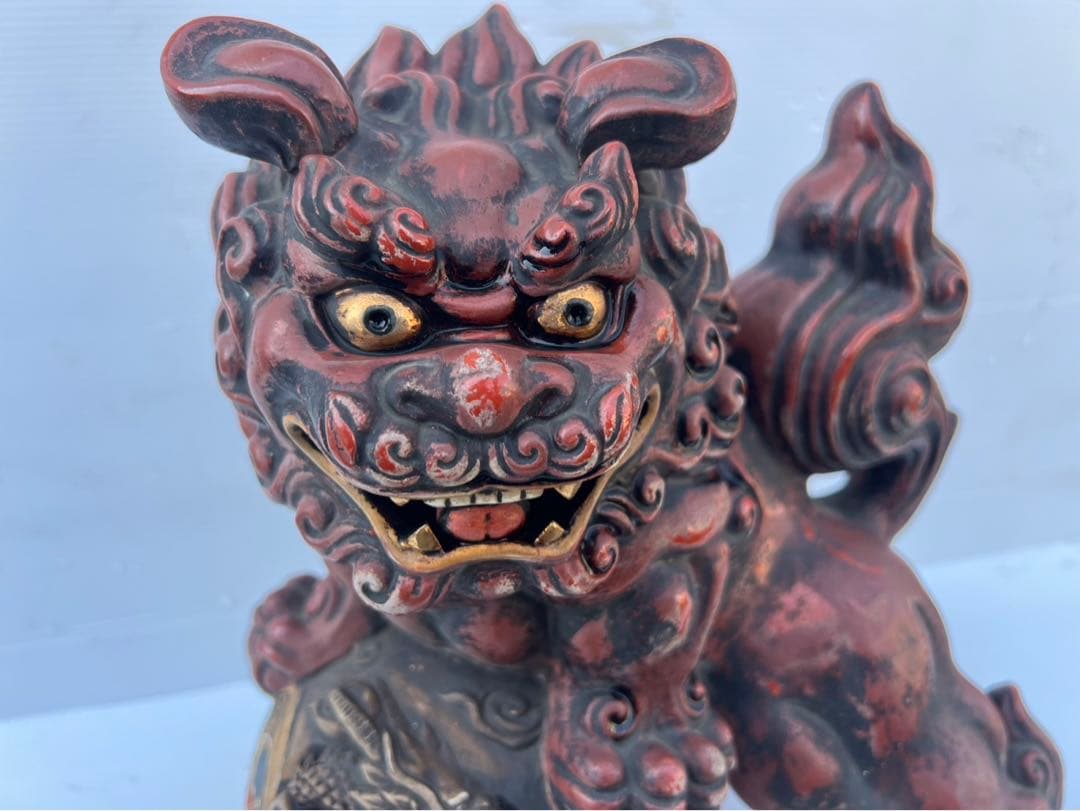 は*ま様 陶器製 獅子像 緑と茶色 約30cm