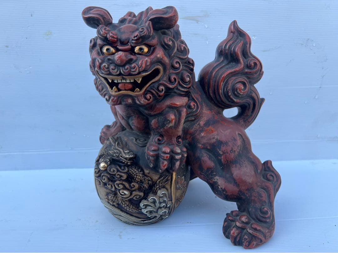 は*ま様 陶器製 獅子像 緑と茶色 約30cm