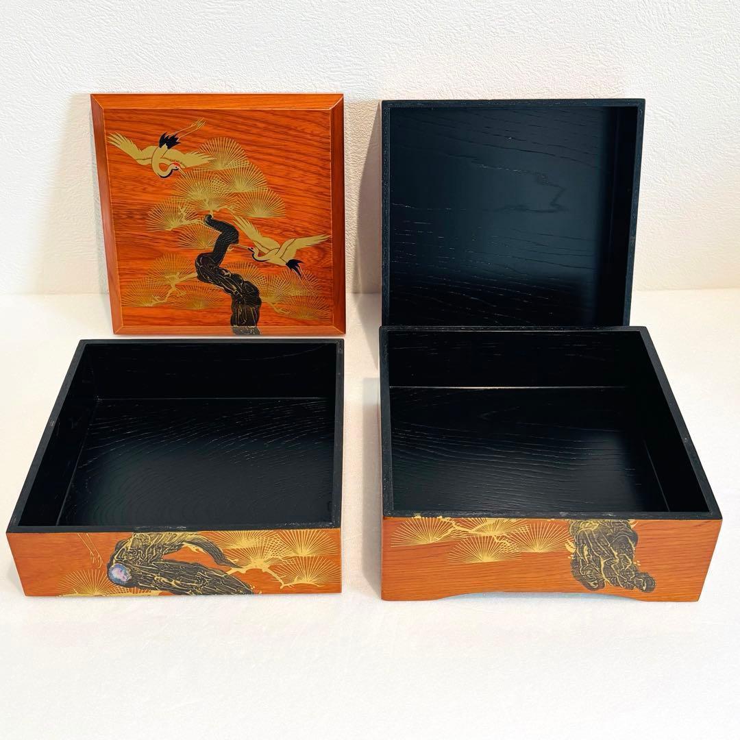 ⭐️ 天然木漆器 松鶴蒔絵 三段重 美品 ⭐️