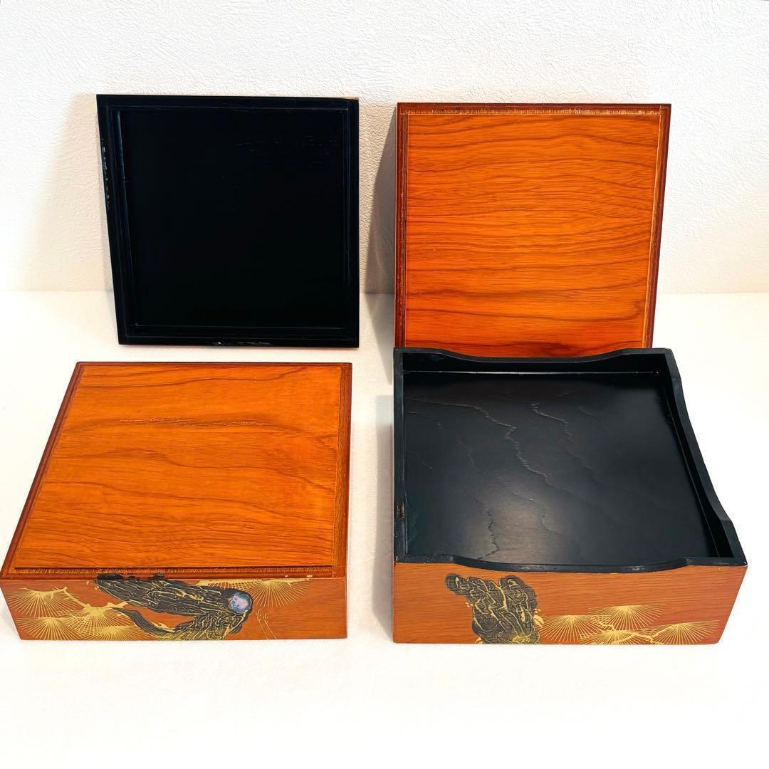 ⭐️ 天然木漆器 松鶴蒔絵 三段重 美品 ⭐️