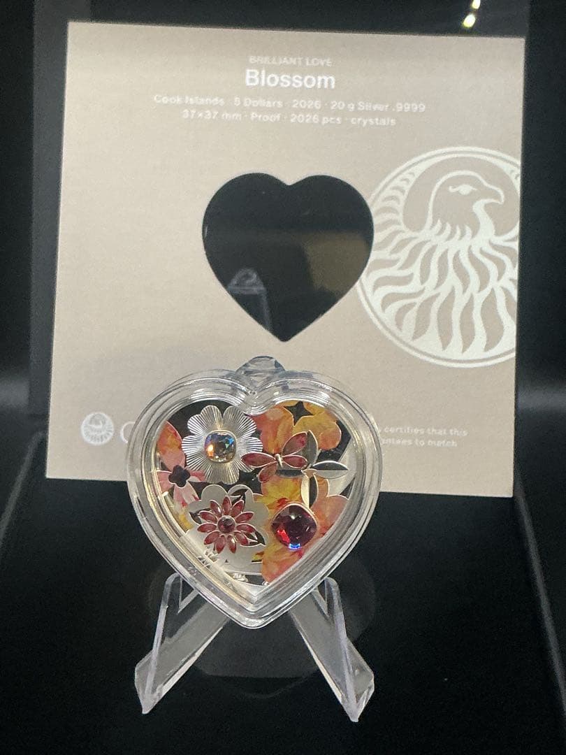 2026クック諸島 花：ブリリアントラブシリーズ ハート形プルーフ銀貨